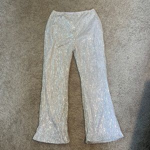 White sequin stretchy disco pants - size large (fits 8-10)